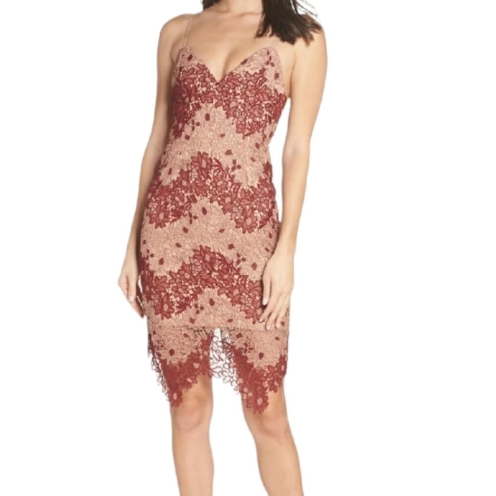 BARDOT Two-Tone Lace Dress in Berry/Pink Revolve NWT